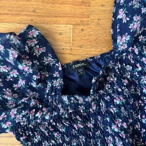 Cute Zunie Navy Floral Dress with Smocked Detail